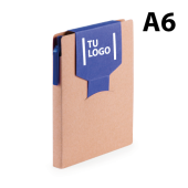 Bloc de notas a6 adhesivas con bolígrafo de cartón reciclado a juego incluido