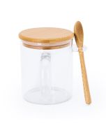 Taza de cristal con tapa y cuchara de bambú