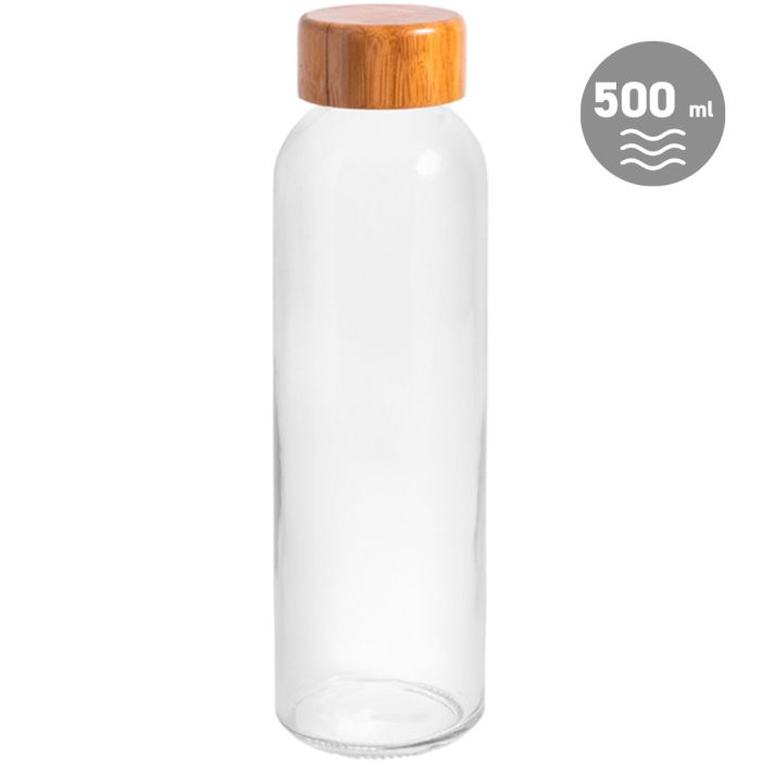 Botella de cristal 500ml. con tapon de Bambú