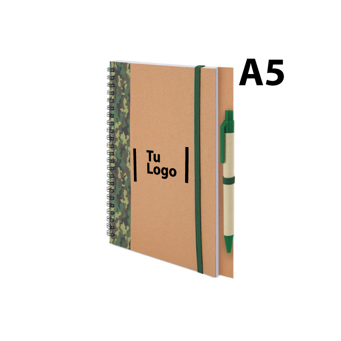 Conjunto de Bloc de Notas y Bolígrafo en Cartón Reciclado con Camuflaje Personalizable