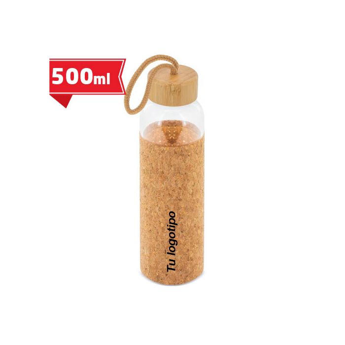 Botella de cristal con tapa de bambu y corcho 500ml