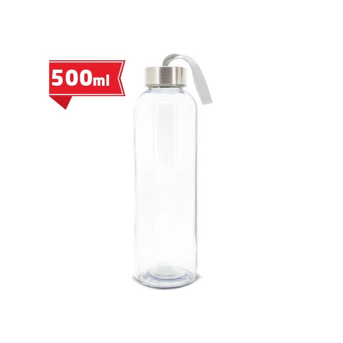 Botella cristal 500ml tapa bambú para personalizar con logo